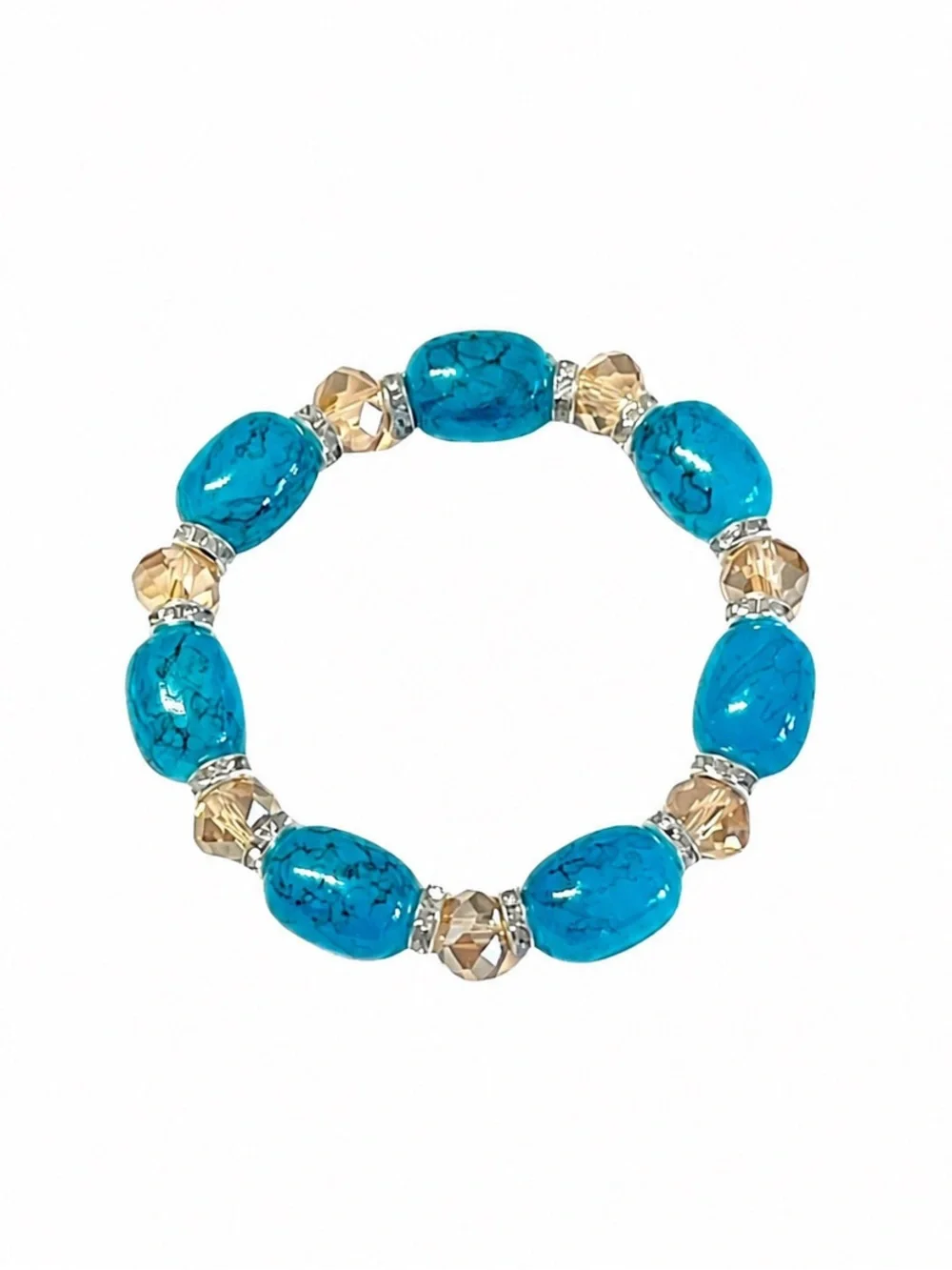 Turquoise Blue Stretch Bracelet with Crystal & Rhinestone Accents-NEW